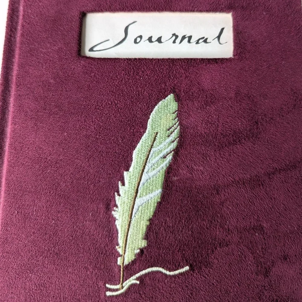 Burgundy Velvet Covered Embroidered Lined Journal With Ribbon Bookmark